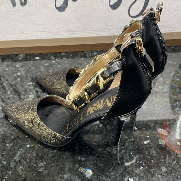 Sam & Libby SZ 6 Snakeskin Look High Heals with Gold Metallic Black Gorgeous - Picture 5 of 7